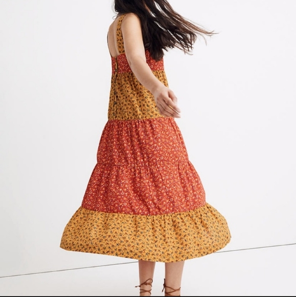NWT Madewell Tiered Button-Back Midi Length Dress in Calico Floral - Picture 2 of 13
